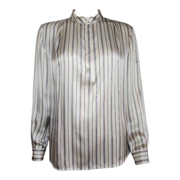 Giorgio Armani Tops - Georgio Armani Shirt Womens Size 40 Striped Italian Silk‎ Button Down NWOT